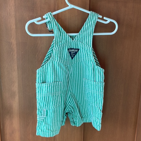 6m retro OshKosh green and white pin striped shirt overalls - Picture 2 of 2